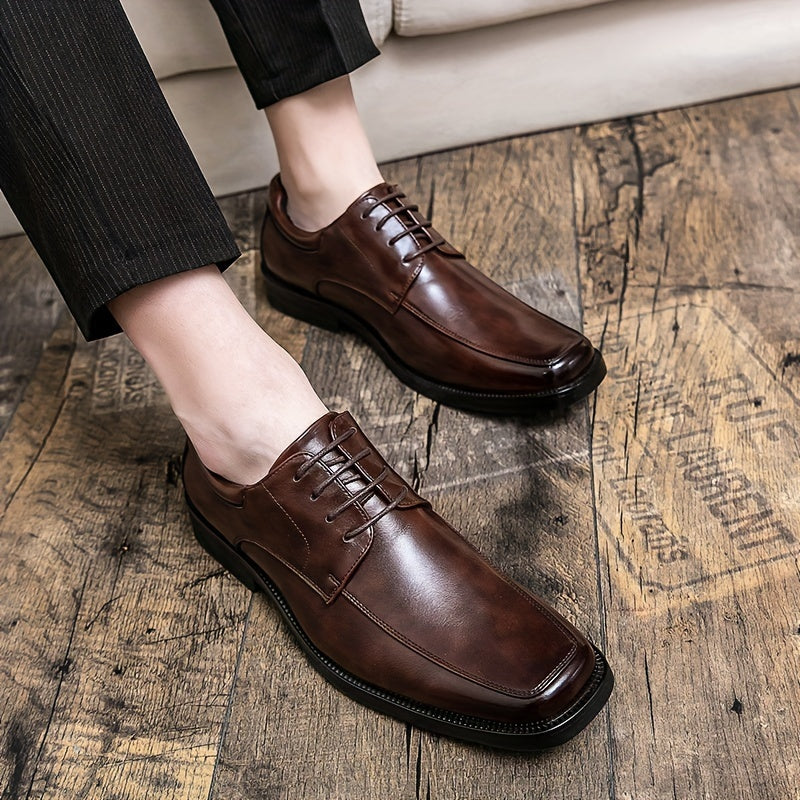 Men's Trendy Square-toe Oxford Shoes, Formal Dress Lace-up Front Shoes For Business Office Wedding Party, Spring Summer And Autumn