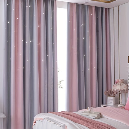 1pc Star-Patterned Gradient Sheer Double-Layered Curtain - Elegant Privacy & Light Filtering for Bedroom and Living Area