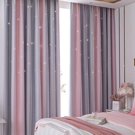 1pc Star-Patterned Gradient Sheer Double-Layered Curtain - Elegant Privacy & Light Filtering for Bedroom and Living Area