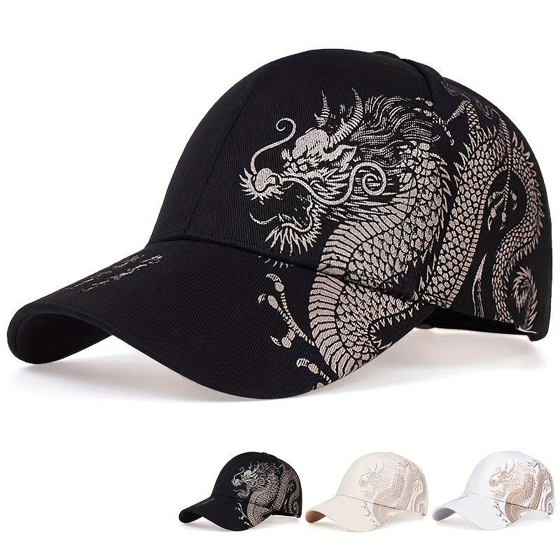 1pc Unisex Adjustable Breathable Baseball Cap with Stylish Dragon Print, Ideal for Outdoor Sports and Perfect Gift Choice