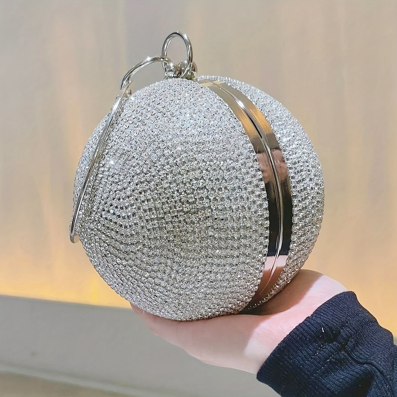 Glittering Rhinestone Ball Evening Bag, Elegant Circle Clutch Purse, Perfect For Parties, Proms, And Weddings, Dinner/Banquet