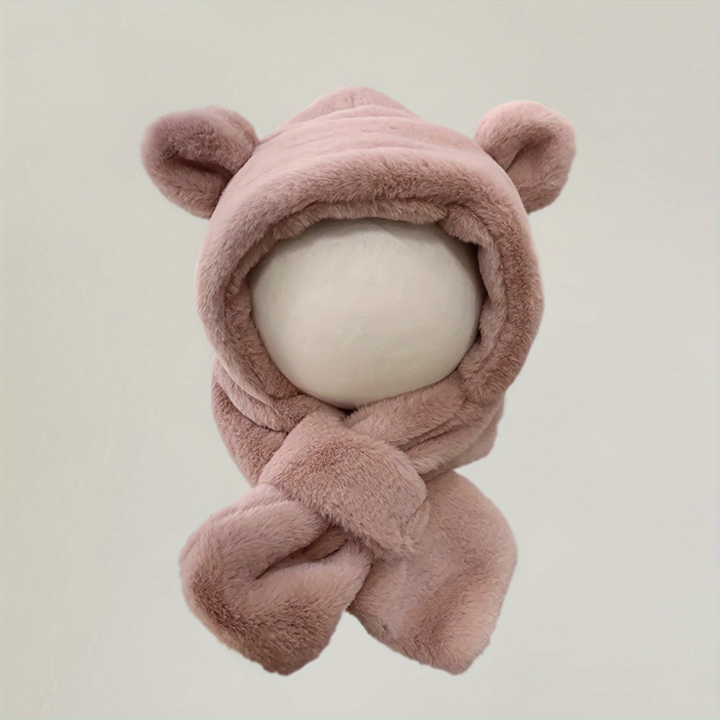 1pc Winter Baby Bear Ear Plush Hat And Scarf Integrated For Daily And Outdoor Cold Protection