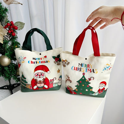 Festive Christmas Handheld Cloth Bag: Cartoon Santa Claus, Xmas Tree, Gift Bag - Merry Christmas Decor - Noel, Natal, Navidad, Happy New Year 2025 - 26Cm/10.2Inch, 8Cm/3.1Inch