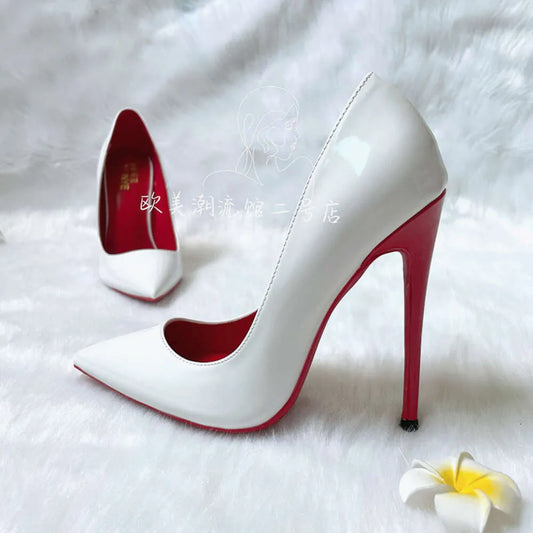 Free Shipping Discount TOMONYE White Patent Leather Woman Lady Evening Party 12Cm High Heel Ladies Shoes Pump Plus Big Size 46