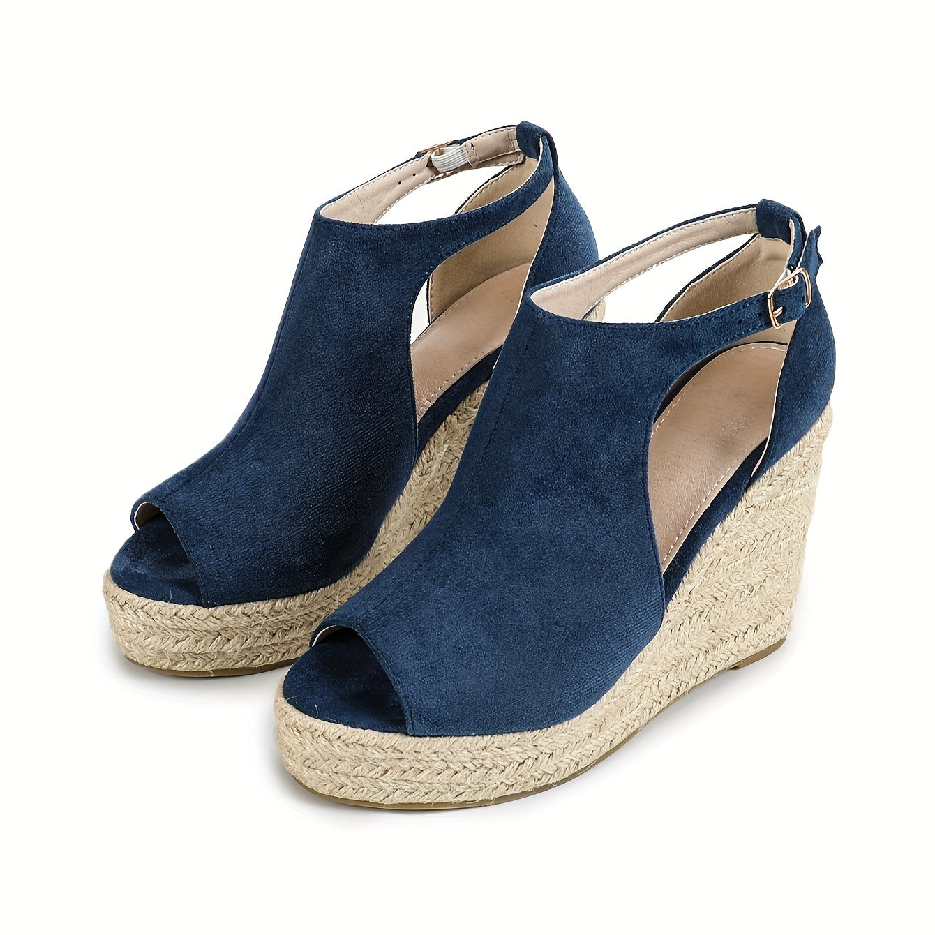 Chic Espadrille Wedge Sandals - Stylish Peep Toe with Cut-out Detail, Adjustable Buckle Strap, Stiletto Heels, and Comfortable Platform - Perfect Trendy Footwear for Your Summer Holiday