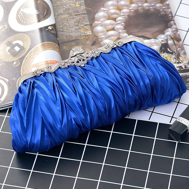 Elegant Pleated Evening Bag, Formal Dinner Clutch Purse, Classic Banquet Handbag For Wedding Party Prom