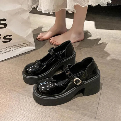 Dress Shoes  Fashion White Platform For Women High Heels Buckle Strap Mary Jane Woman Thick Heeled Party Ladies