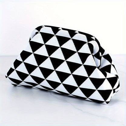 Rhombus Pattern Clutch Bag, Elegant Women Banquet Purse, Fashion Evening Handbag Makeup Bag