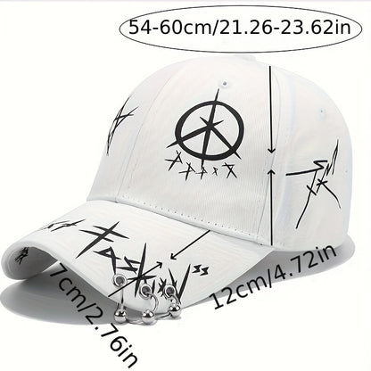 1pc Black And White Stitching Iron Ring Baseball Cap, Cool Versatile Hip-hop Plus Bead Cap