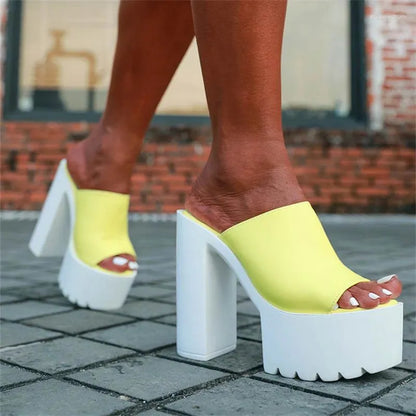 Slippers Women  Summer Luxury Platform High Heels Punk Nightclub Party Shoe Sexy Elegant White Black Yellow Sandals