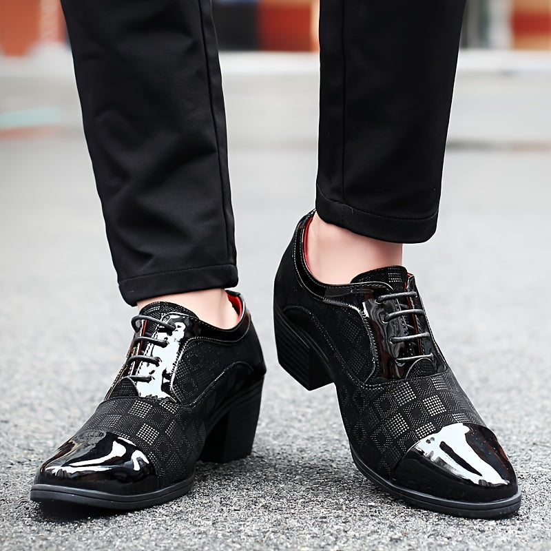 Elegant Mens Formal Tuxedo Shoes - Smooth Faux Leather, Cap Toe, High Heel Oxford Style - Perfect for Weddings & Parties