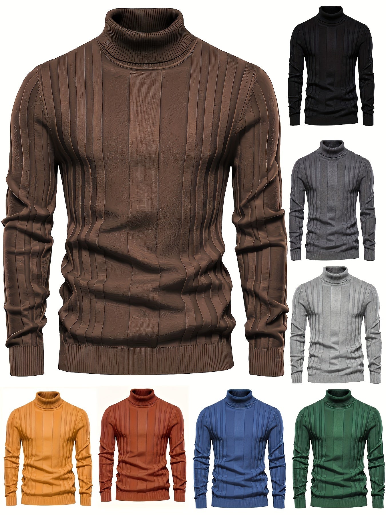 Cozy High Neck Knitted Sweater - Soft High Stretch Polyester Fabric, Long Sleeve, Regular Fit, Machine Washable, Solid Color Pullover for Men - Perfect for Spring and Fall Seasons