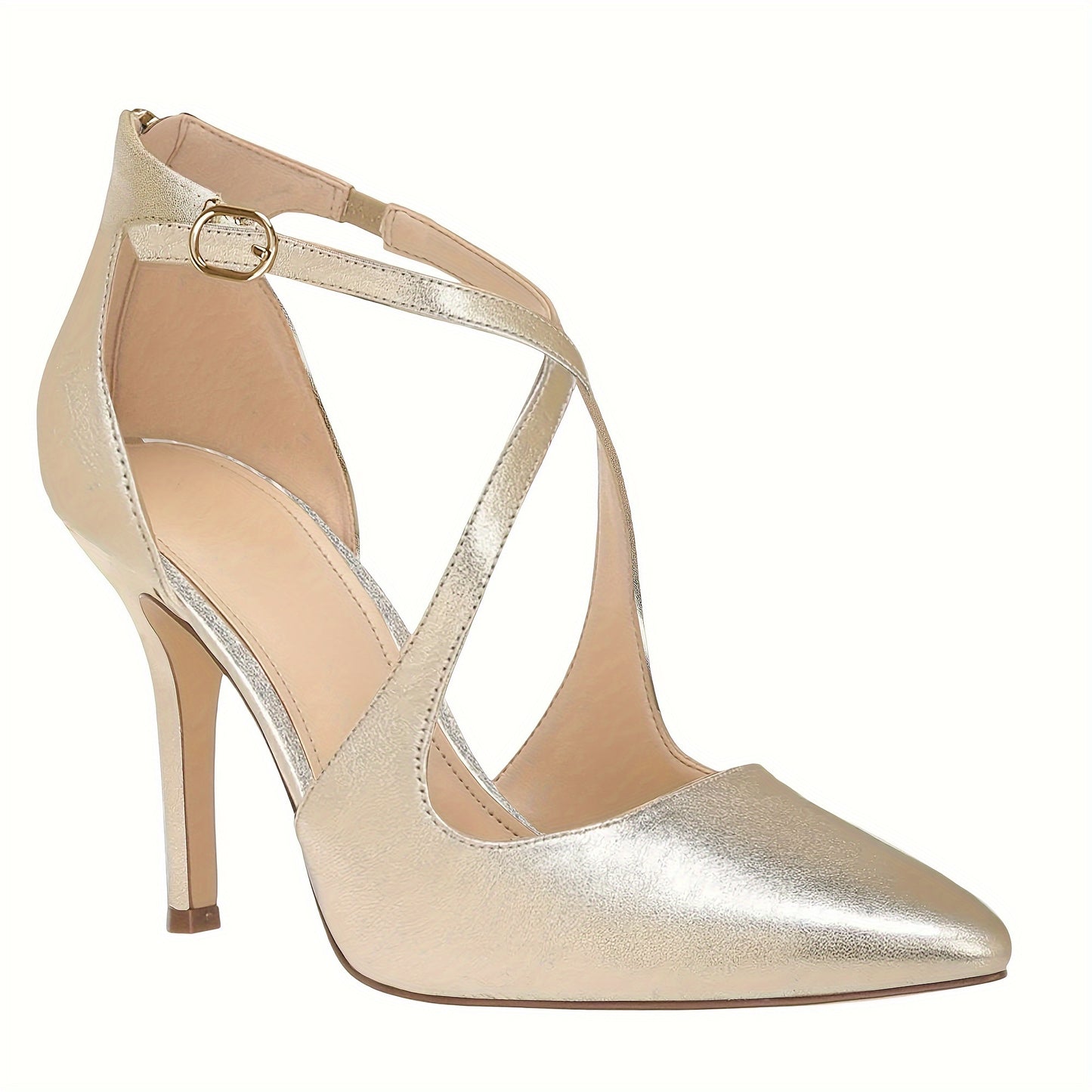 Glamorous DOrsay High Heel Pumps - Solid Fashion Hue, Adjustable Buckle Ankle Strap, Chic Pointed Toe, Smooth Back Zipper, Svelte Stilettos - Perfect for Weddings & Glamorous Parties