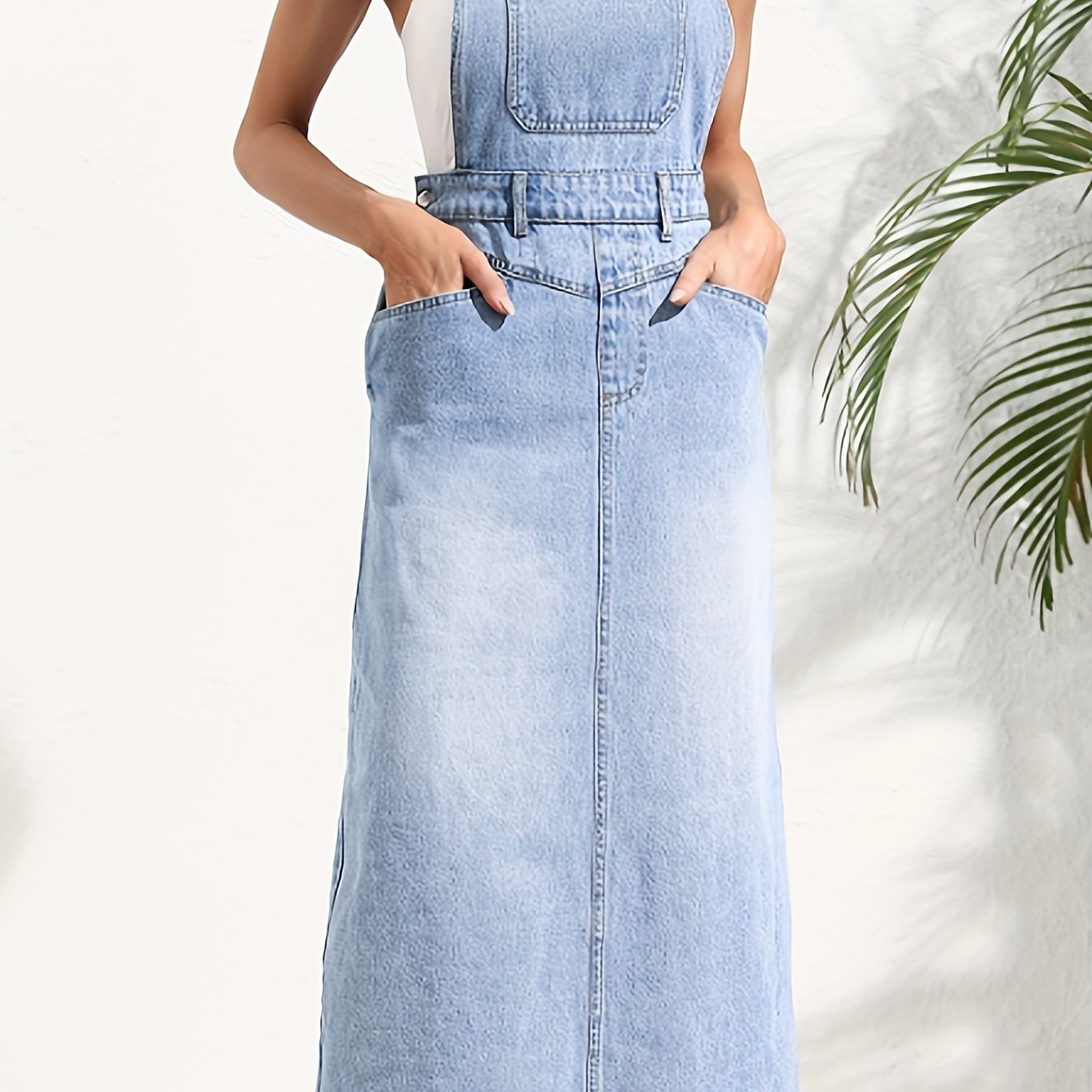 Women's Casual Denim Overalls Dress, Stylish Fashion Full Length Jean Pinafore With Adjustable Straps, Versatile Dress-Up For Daily Wear For Fall & Winter