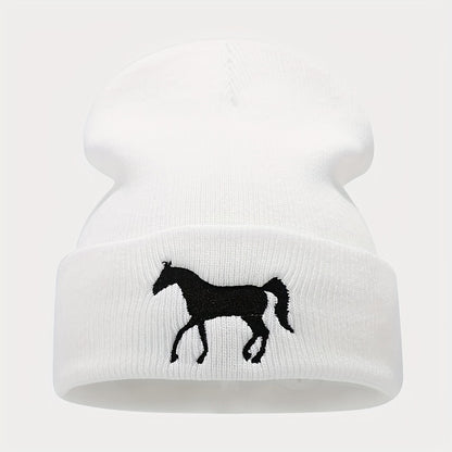 1pc Stylish Horse Embroidery Knitted Beanie Hat - Soft, Warm, and Fashionable for Men and Women Outdoor Activities - Unisex All-Match Design for Casual Wear