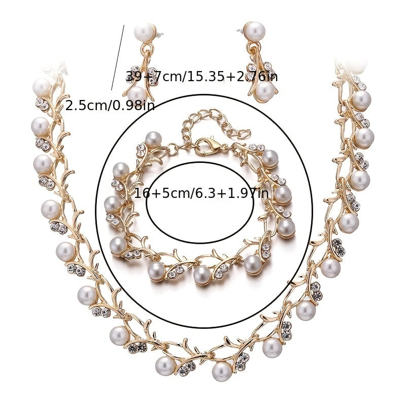 Elegant & Luxurious 14K Gold-Plated Pearl Set: Necklace, Bracelet, Earrings - Timeless Style for Music Lovers