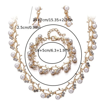 Elegant & Luxurious 14K Gold-Plated Pearl Set: Necklace, Bracelet, Earrings - Timeless Style for Music Lovers