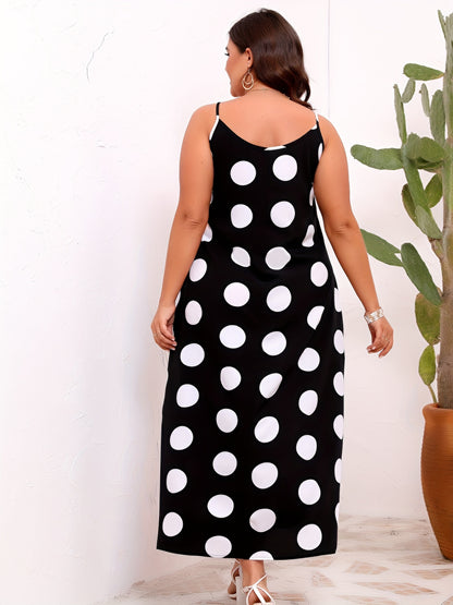 Flattering Plus Size Polka Dot Cami Dress with Pockets - Ankle-Length, Spaghetti Strap, Perfect for Spring & Summer - Comfortable, Stylish Womens Clothing