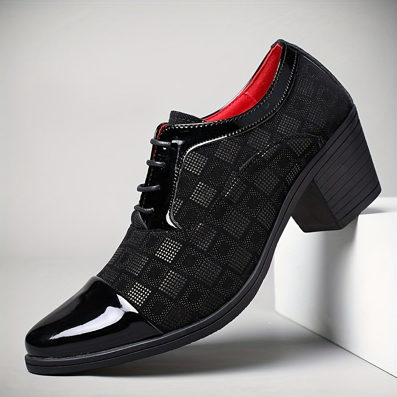 Elegant Mens Formal Tuxedo Shoes - Smooth Faux Leather, Cap Toe, High Heel Oxford Style - Perfect for Weddings & Parties