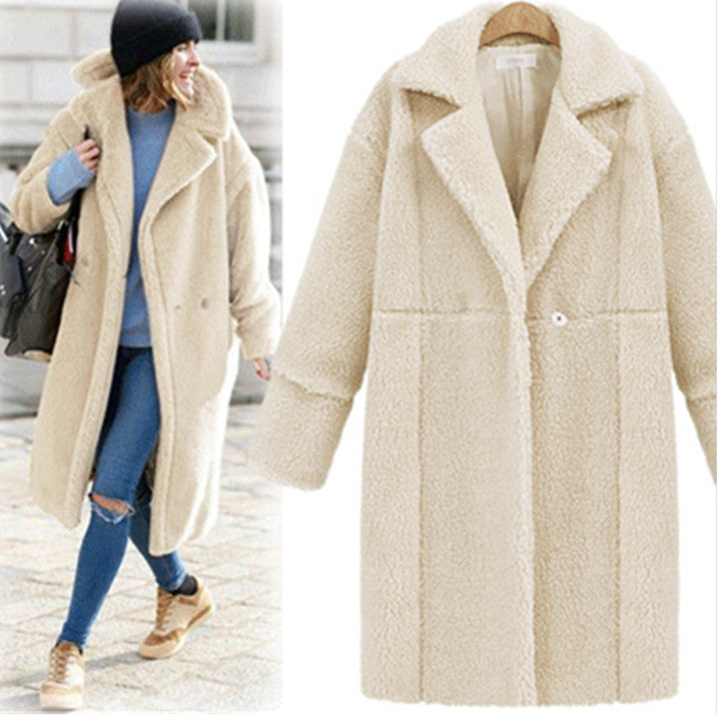 LOVECCR Hot 2025 winter women's clothing fleece solid color  trade medium and long woolen coat thickened coat