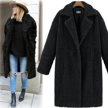 LOVECCR Hot 2025 winter women's clothing fleece solid color  trade medium and long woolen coat thickened coat