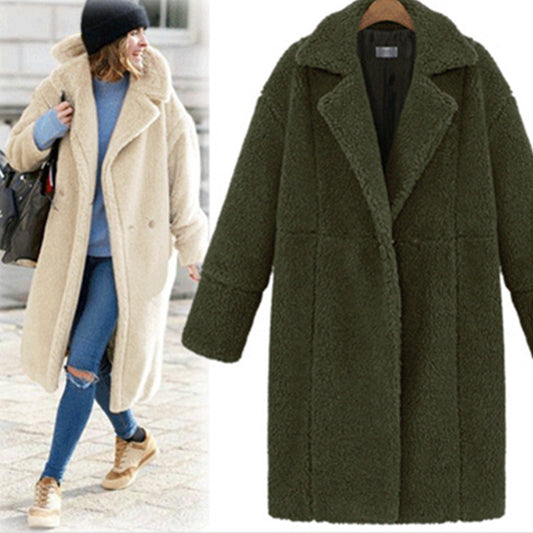 LOVECCR Hot 2025 winter women's clothing fleece solid color  trade medium and long woolen coat thickened coat