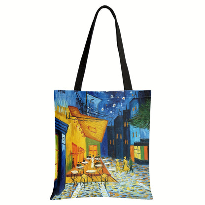 Starry Night Canvas Tote Bag, Large Capacity & Lightweight, Reusable Grocery Shopping Bag With Shoulder Strap