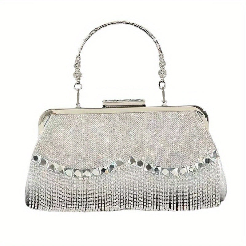 All Over Glitter Rhinestone Decor Handbag, Tassel Decor Satchel Bag, Women's Elegant Evening Bag For Party For Carnaval Use And Music Festival