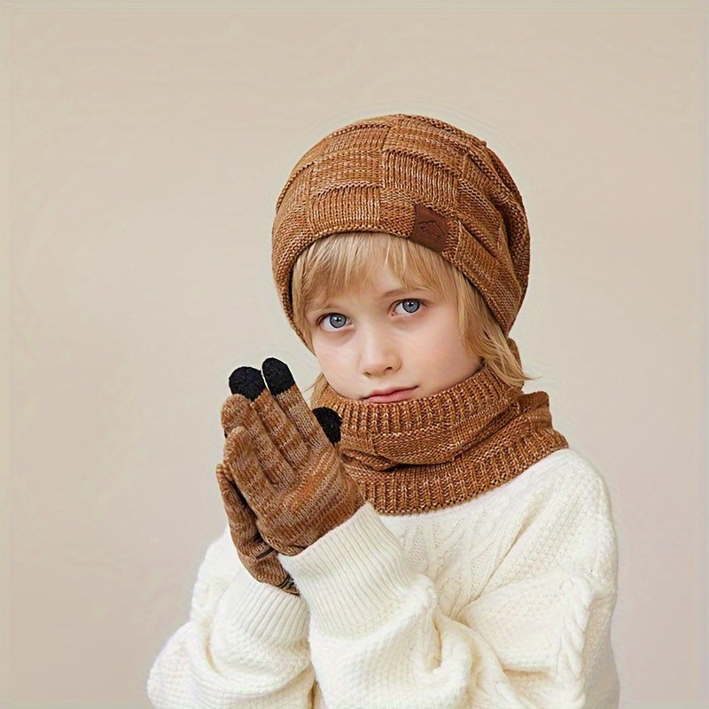 Boy's Winter Hat, Scarf, and Gloves Set: Warm and Festive for Christmas, Suitable for Ages 3-14