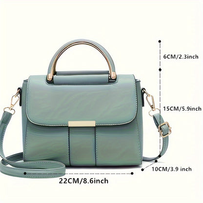 Mini Solid Color Crossbody Shoulder Bag - Adjustable Strap, Zipper Closure, PU Material, Polyester Lining, Elegant Top Handle Flap Design - Fashionable and Compact Handbag for Women