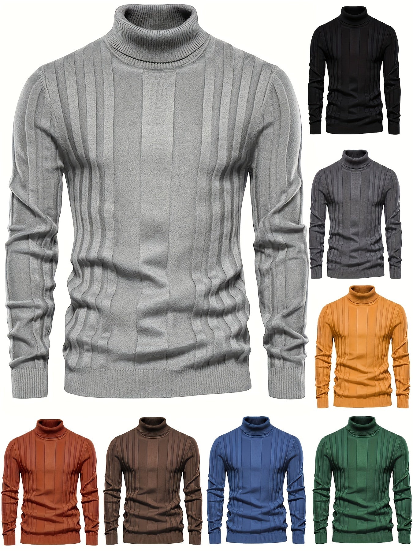 Cozy High Neck Knitted Sweater - Soft High Stretch Polyester Fabric, Long Sleeve, Regular Fit, Machine Washable, Solid Color Pullover for Men - Perfect for Spring and Fall Seasons