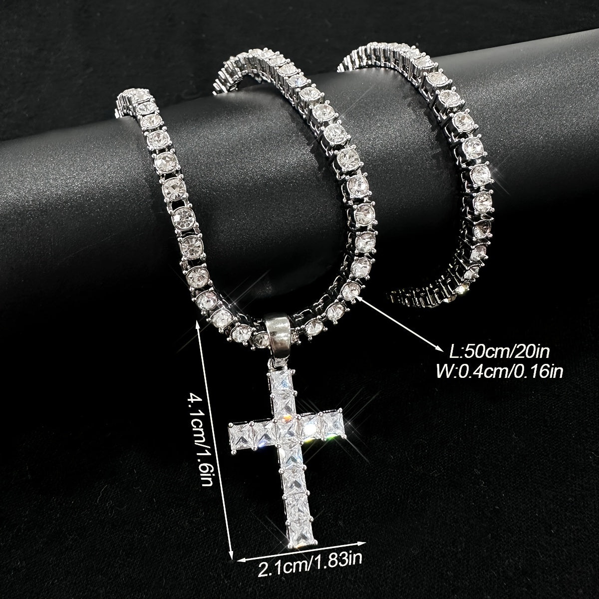 2pcs/Set Hip-hop Miami Cuban Chain Zircon Cross Necklace For Women Men Iced Out Rhinestone Rapper Punk Unisex Necklace Jewelry Gifts