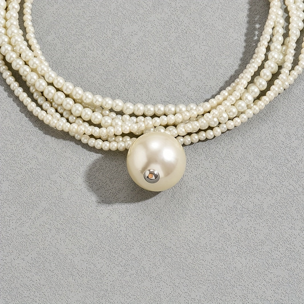 1pc Dazzling Big Faux Pearl Necklace - Timeless Elegant Design for Evening Glam - High-End Imitation Clavicle Chain Jewelry