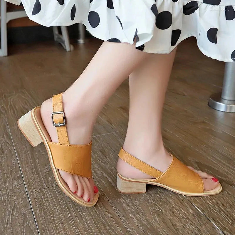 Casual Shoes Summer Women Sandals Post Square Low Heel Flip Toe Rubber Sole Solid Leisure Ladies Female Whosale