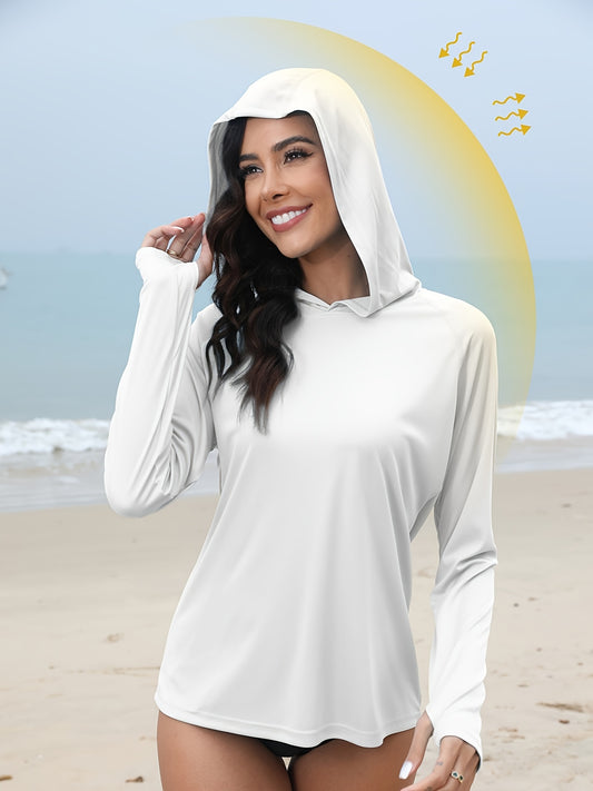 Women's UPF 50+ Sun Protection Hooded Shirt - Long Sleeve, Moisture-Wicking, Quick-Drying, Breathable, Lightweight - Perfect for Hiking, Fishing, Outdoor Fitness, Running, and Casual Wear