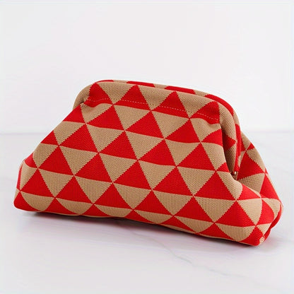 Rhombus Pattern Clutch Bag, Elegant Women Banquet Purse, Fashion Evening Handbag Makeup Bag