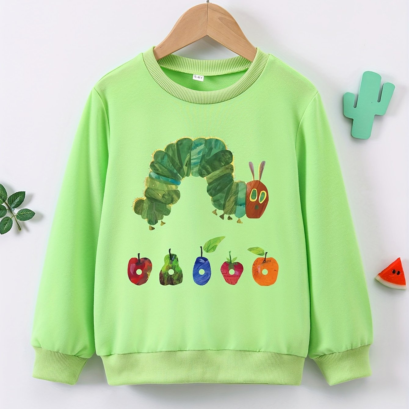 Cute Cartoon Caterpillar Kid's Round Neck Sweatshirt - Fashionable Cozy Long Sleeve Top for Boys - Soft, Comfortable, Trendy, and Warm for Spring, Fall, and Winter Seasons