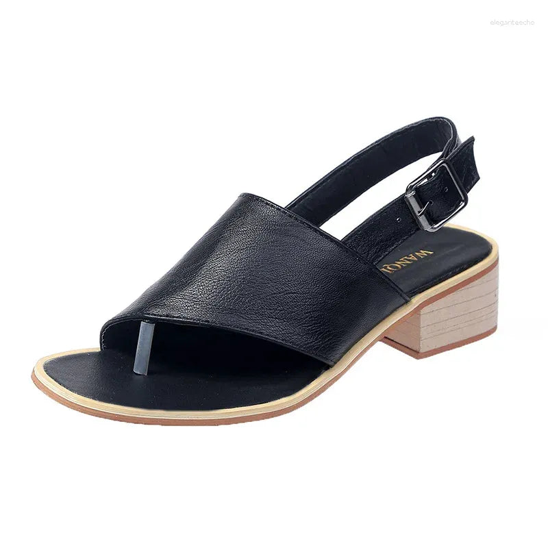 Casual Shoes Summer Women Sandals Post Square Low Heel Flip Toe Rubber Sole Solid Leisure Ladies Female Whosale