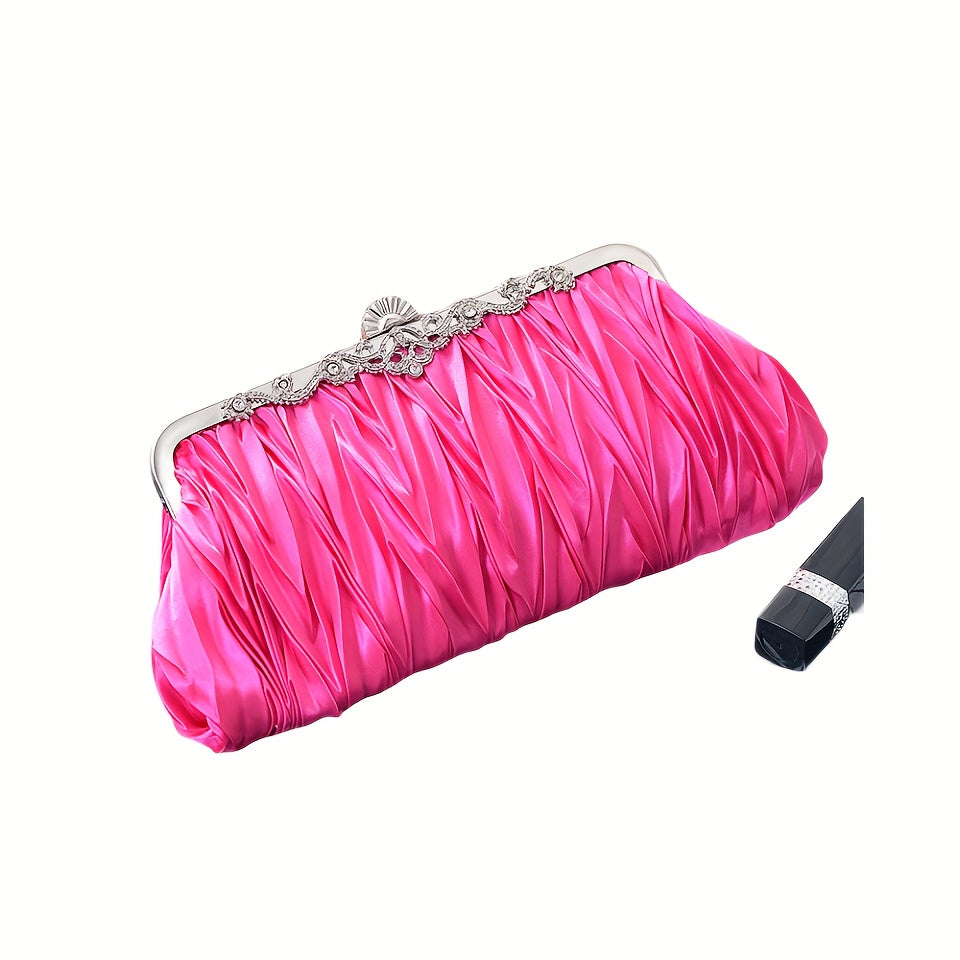 Elegant Pleated Evening Bag, Formal Dinner Clutch Purse, Classic Banquet Handbag For Wedding Party Prom