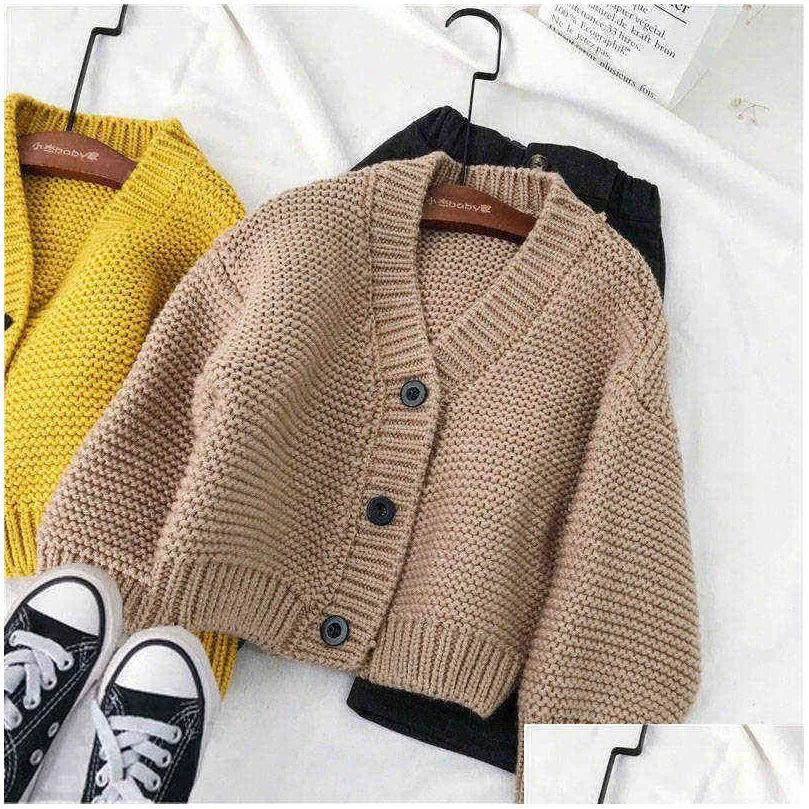 Cardigan Childrens Wear Spring And Autumn Boys Girls Sweater Coat Korean Kids Single-Breasted Outwear 211106 Drop Delivery Baby, Mater Otihv