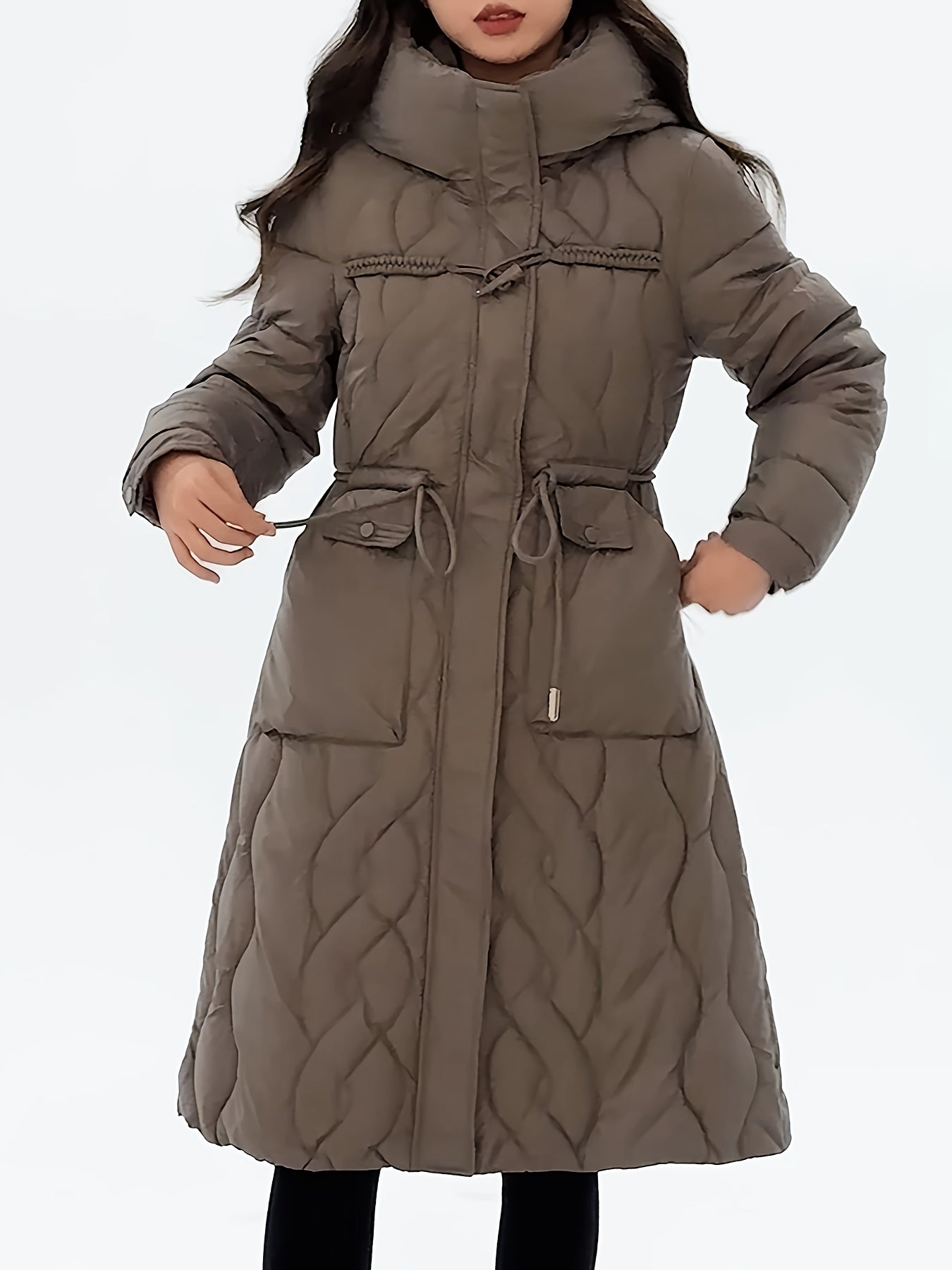 Women's Casual Winter Coat - Mid-Length, Long Sleeve, Zip-Up with Pockets, Polyester, Machine Washable