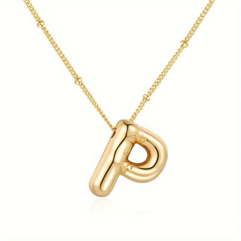 Chic Bubble Letter Necklace - Customizable Initial Pendant with 18K Gold Plated Glam - Delicate & Puffy Alphabet Jewelry for Women & Girls - Perfect Personalized Gift