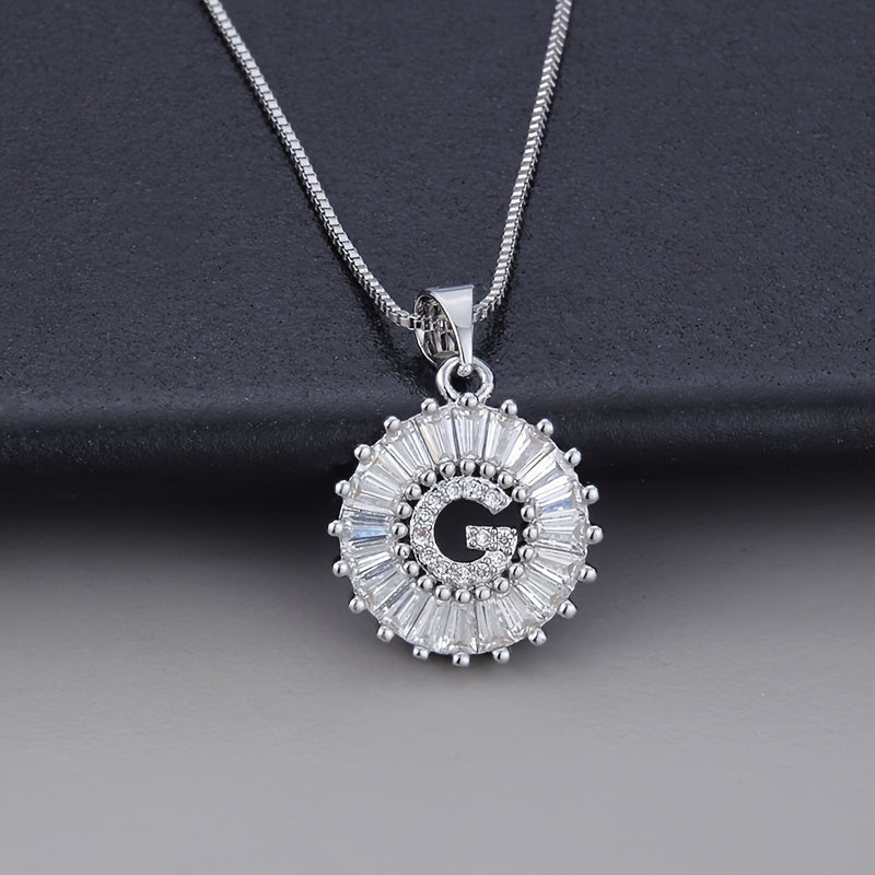 Silver Color Round Small 26 Letters Pendant Necklace Inlaid Zircon Women's Elegant Jewelry Gift