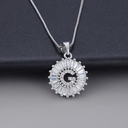 Silver Color Round Small 26 Letters Pendant Necklace Inlaid Zircon Women's Elegant Jewelry Gift