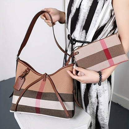 [Fast Arrival] Luxurious Large Capacity Plaid Shoulder Bag, Patchwork Crossbody Tote Purse with Spacious Interior