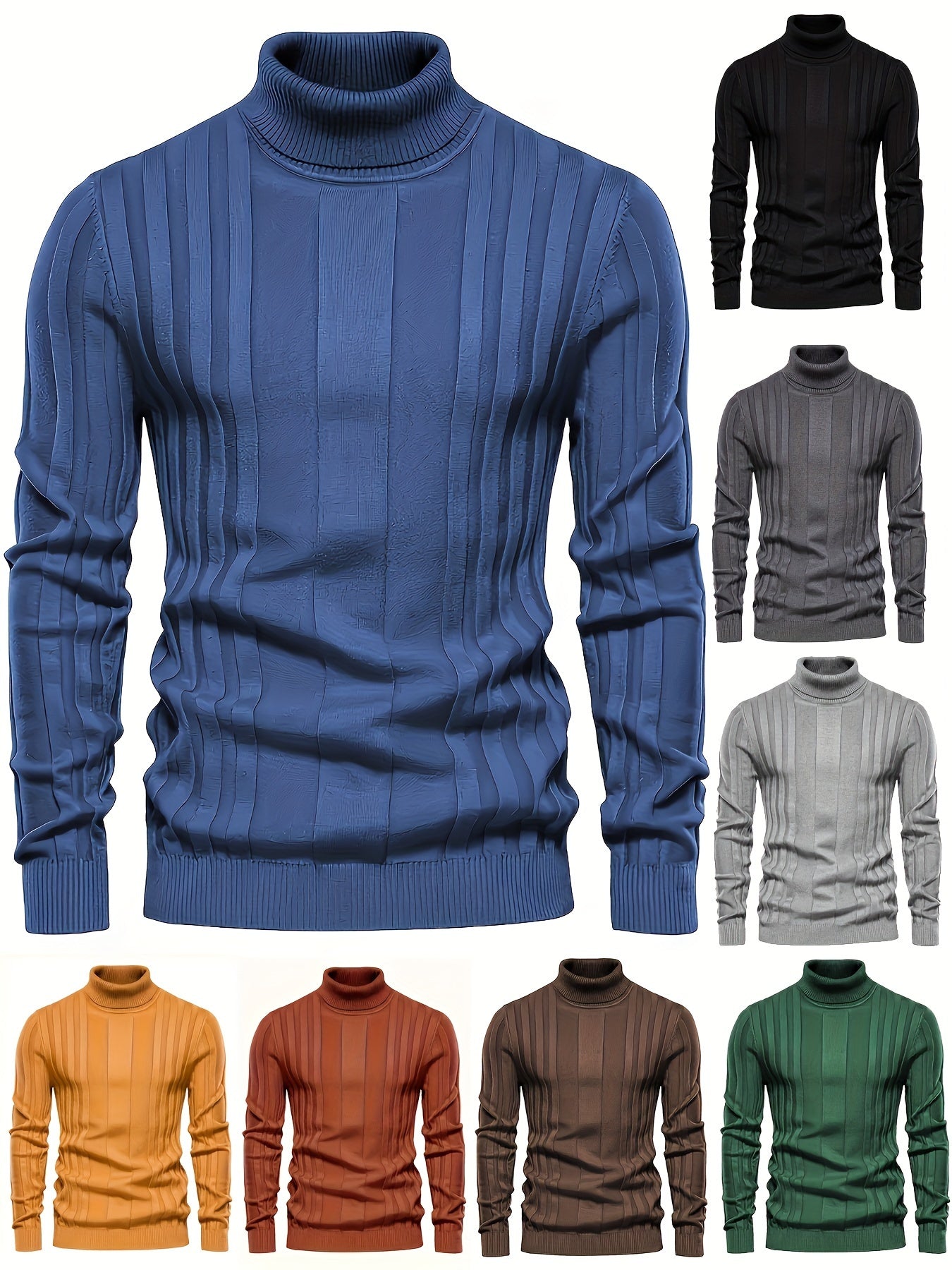 Cozy High Neck Knitted Sweater - Soft High Stretch Polyester Fabric, Long Sleeve, Regular Fit, Machine Washable, Solid Color Pullover for Men - Perfect for Spring and Fall Seasons