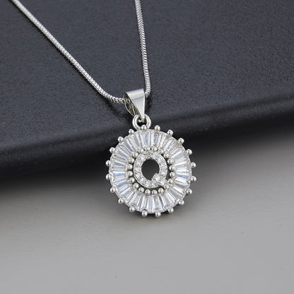 Silver Color Round Small 26 Letters Pendant Necklace Inlaid Zircon Women's Elegant Jewelry Gift