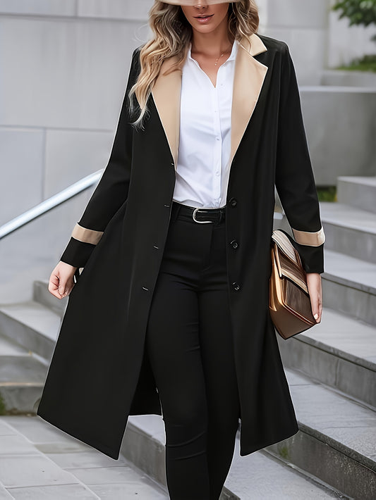 Elegant Women's Single Breasted Mid-Length Trench Coat - Classic Belted Lapel Neck Long Sleeve Open Front Outerwear for Chic Style - Water-Resistant, Windproof, and Versatile Clothing for Daily Life