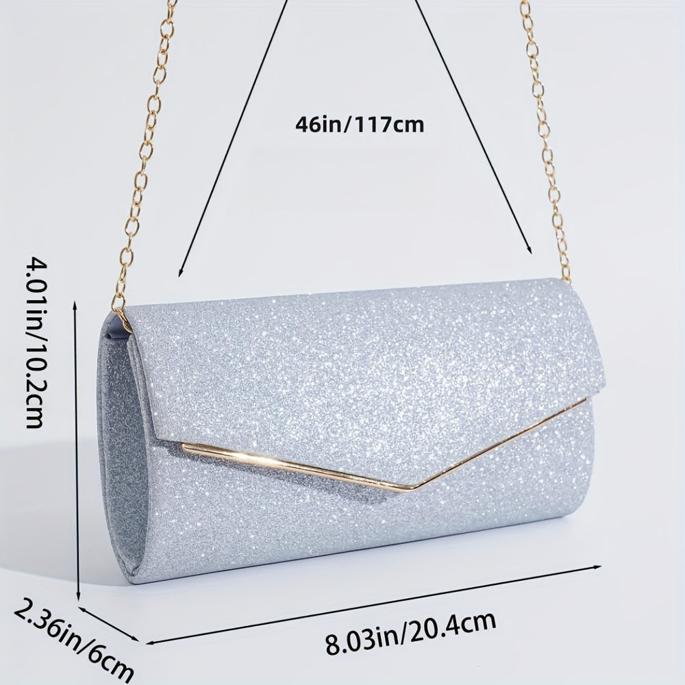 Fashionable Glitter Long Wallet, Flap Clutch Chain Bag, Women's Elegant Evening Bag For Party For Carnaval Use