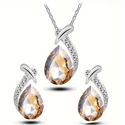 1 Set Glamorous CZ-Studded Mermaid Jewelry Set - Dazzling Pendant Necklace & Chandelier Earrings for Formal Banquets, Weddings & Special Occasions - Unisex Design, Perfect Bridal Gift